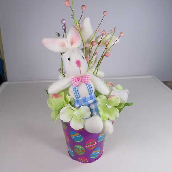 Easter Bunny Rabbit Floral Arrangement DOUBLE SIDED spring CENTERPIECE - Picture 5 of 7